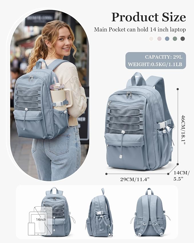 suwasp College Backpack for Women, Waterproof Laptop Backpack Fits 15.6 Inch Laptop, School Bookbag with Water Bottle Pocket, Anti Theft Work Backpack for College, Travel, Commuter,