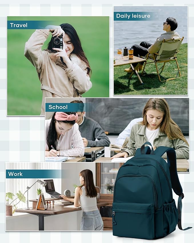 winspansy Backpack for School Teenage Girls Boys,Waterproof Lightweight School Bags Travel Daypack Simple Cute College Backpack Rucksack for Women Men fit 14 Inch Laptop,Peacock Blue