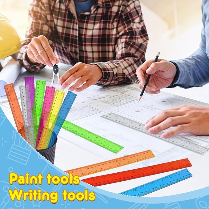 200 Pack Clear Plastic Rulers 12 Inch, Rulers Bulk for Classroom, Transparent Assorted Color Rulers with Inches & Centimeters, School Supplies for Students & Teachers, Back to School Essentials
