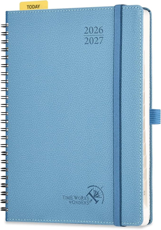 POPRUN 2026-2027 Academic Weekly Planner, 6.75" x 8.75" Horizontal Daily Book Calendar, July 2026 to June 2027, Softcover Appionment Book with Monthly Tabs, Spiral Bound, Inner-Pocket - Aquamarine