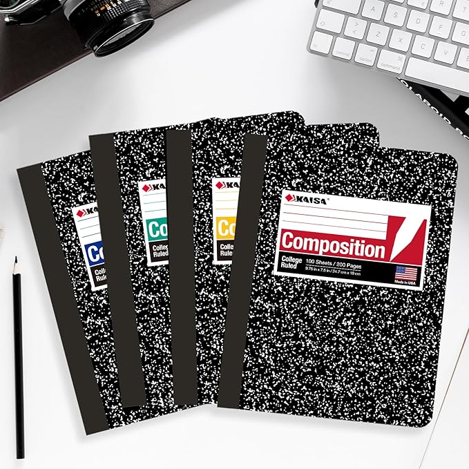 KAISA Composition Notebooks 100Sheets Comp Book, College Ruled, 9.75x7.5inch, Classic Marble Primary Composition Notebook, 20Pads, C10001C