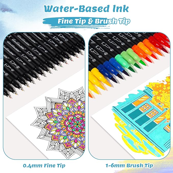 LIULIUCAI 156 Colors Dual Tip Markers Brush Pens, Fine & Brush Tip Art Marker for Adult Coloring Book No Bleeding, Colored Drawing Pen for Calligraphy Lettering Illustration Journal Doodling Gift
