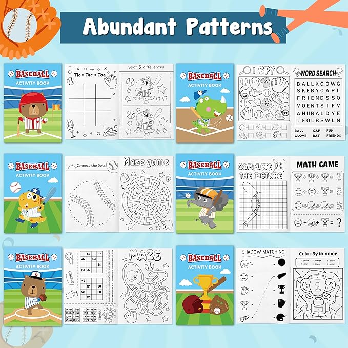 JAPBOR Baseball Activity Coloring Books - 24PCS Mini Baseball Themed Color Activities Book Bulk for Party Favor, Sport Small DIY Colouring Pages for Birthday Gifts Class Drawing Painting Games
