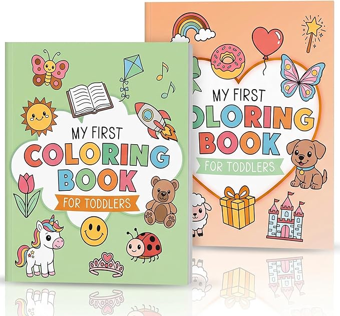 ZICOTO Fun Coloring Book for Toddlers - Set of 2 Cute My First Toddler Coloring Books with Big Simple Designs - Easy Learning Activity Book for Kids, Boys and Girls to Keep Little Ones Engaged