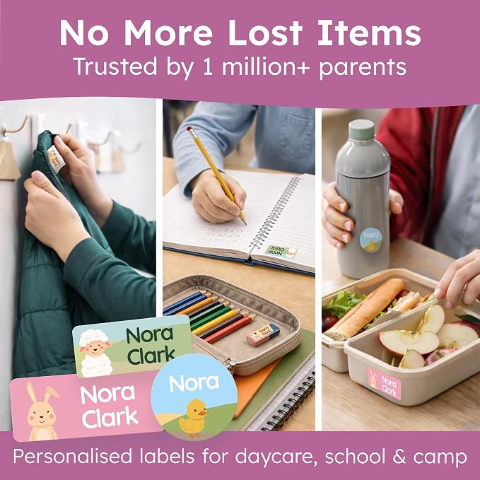Personalized Daycare Name Labels for Kids [140pcs, Cozy Farm] - Waterproof Name Stickers for School, Baby Bottles & Clothing - Custom Name Stickers - Washable Stick On Labels (Various Sizes)