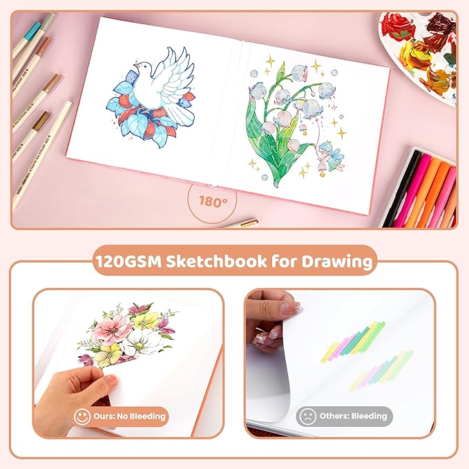 FLYING EAGLE Sketch Book for Kids 10"X 10" Large Hardcover Sketchbook for Drawing 120GSM Thick Paper, Square Art Drawing Paper 120 Pages Sketch Pad for Girls Teens,Gift Boxed, Orange