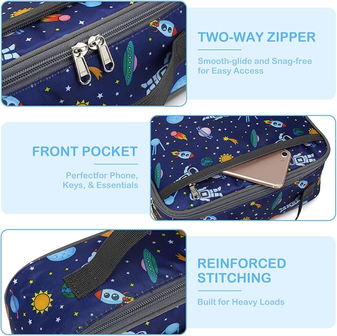 FlowFly Kids Lunch box Insulated Soft Bag Mini Cooler Back to School Thermal Meal Tote Kit for Girls, Boys, Astronaut