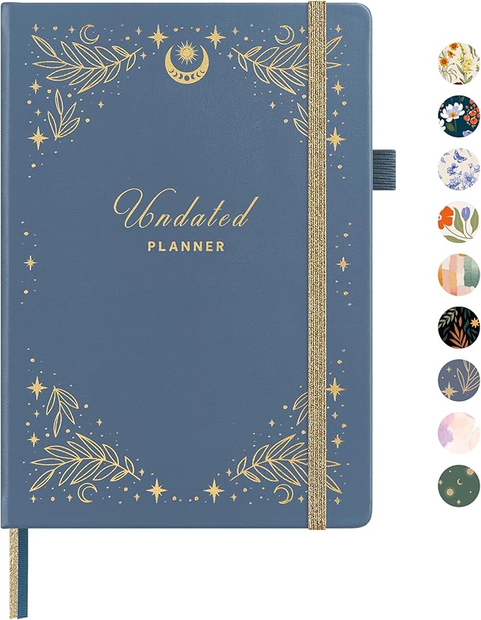 And Per Se Undated Planner, Weekly & Monthly Planner with Goal & Habit Tracker, A5 Leather Hardcover Productivity Journal for Academic Year (Stardust Blue)