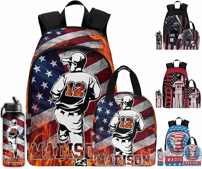 M YESCUSTOM Custom Boys School Backpack, Sports Baseball Personalized Name Kids Bookbag for Boys Elementary Middle School Bags Travel Laptop Backpack Casual Daypacks