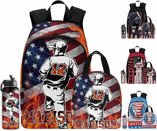 M YESCUSTOM Custom Boys School Backpack, Sports Baseball Personalized Name Kids Bookbag for Boys Elementary Middle School Bags Travel Laptop Backpack Casual Daypacks