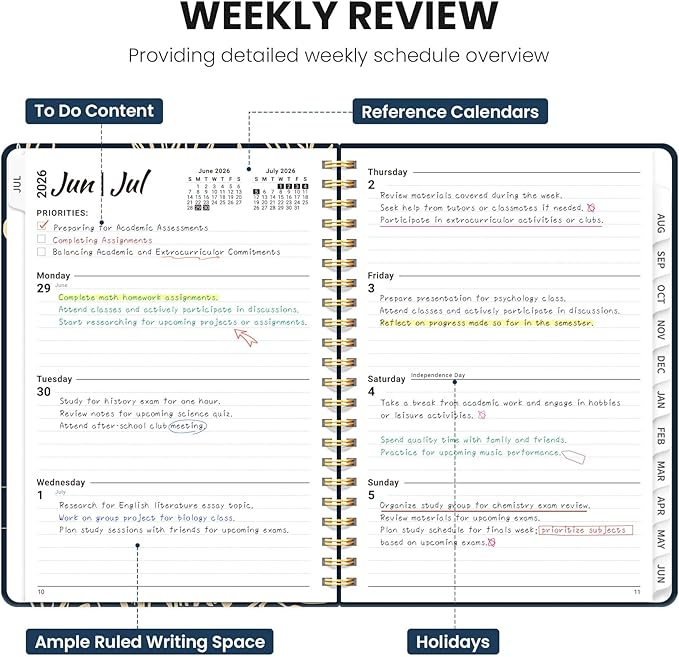 Planner 2026-2027, Monthly and Weekly Academic Planner July 2026 - June 2027, Hardcover Student Teacher Planning Agenda Calendar Book with Tabs, Perfect for Office School Supplies, A4 (8.5" x 11") - Mystic Mushrooms