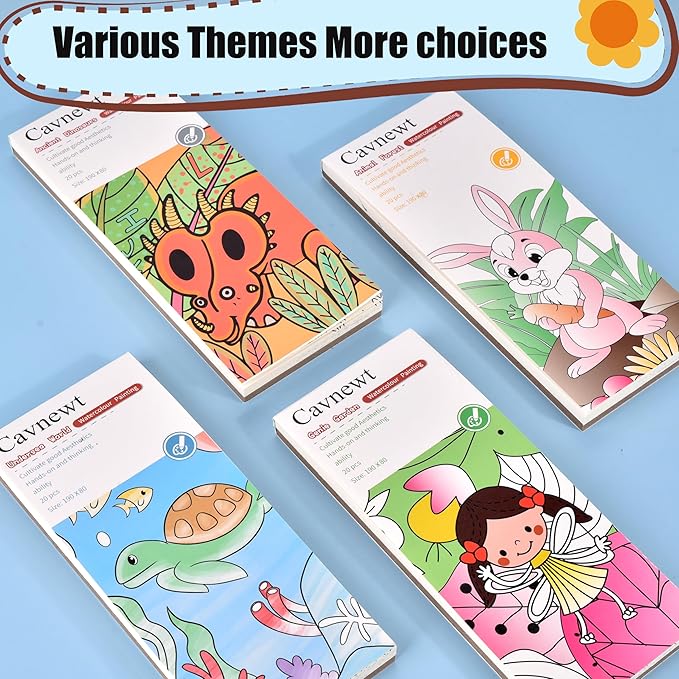 Cavnewt Watercolor Coloring Books for Kids Ages 4-8, Pocket Watercolor Painting Book Sets, Mess Free Paint with Water Books for Toddlers, Travel Activities Arts Party Birthday Gifts for Girls Boys