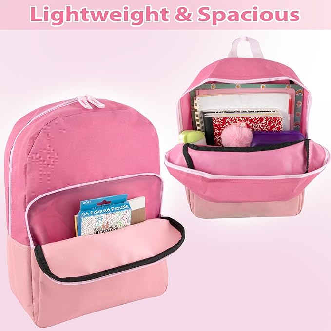 Trail maker 15 Inch Backpack for Girls, Preschool, Elementary & Middle School Students – Spacious Bookbag with Large Front Pocket, Adjustable Straps, Fits up to 13 Inch Laptop (Pink)