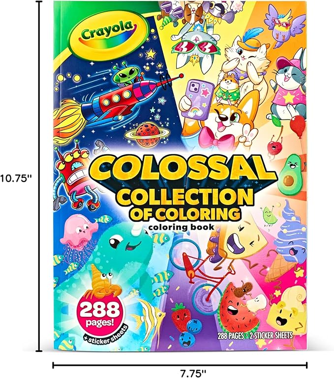 Crayola Colossal Collection of Coloring, 288 Coloring Book Pages, 2 Sticker Sheets, Coloring Book for Kids & Adults, Toddler Travel Activity, 3+