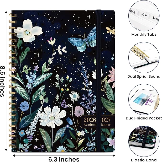 Planner 2026-2027, Hardcover Monthly and Weekly Academic Planner July 2026 - June 2027, Teacher and Student Calendar Agenda Book with Tabs, A4 (8.5" x 11"), Ideal for School and Office, Celestial