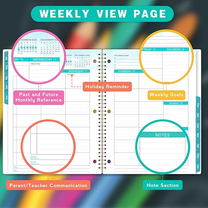 Student Planner 2026-2027 - Academic Year Weekly & Monthly School Planner, 11’’ × 9’’, Student Calendar with Stickers, Monthly Tabs, Strong Twin-Wire Binding, Perfect Organizer