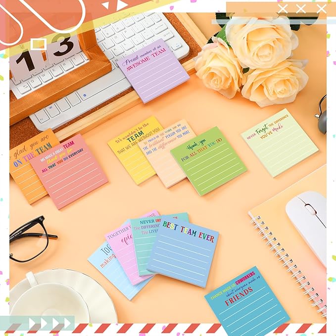 Yinder 24 Pcs Inspirational Sticky Notes Cute Motivational Sticky Notes Pad End of Year Employee Appreciation Gifts Bulk for Teacher Nurse Coworkers Office Supplies 3 x 3'' (Thank You,Light)