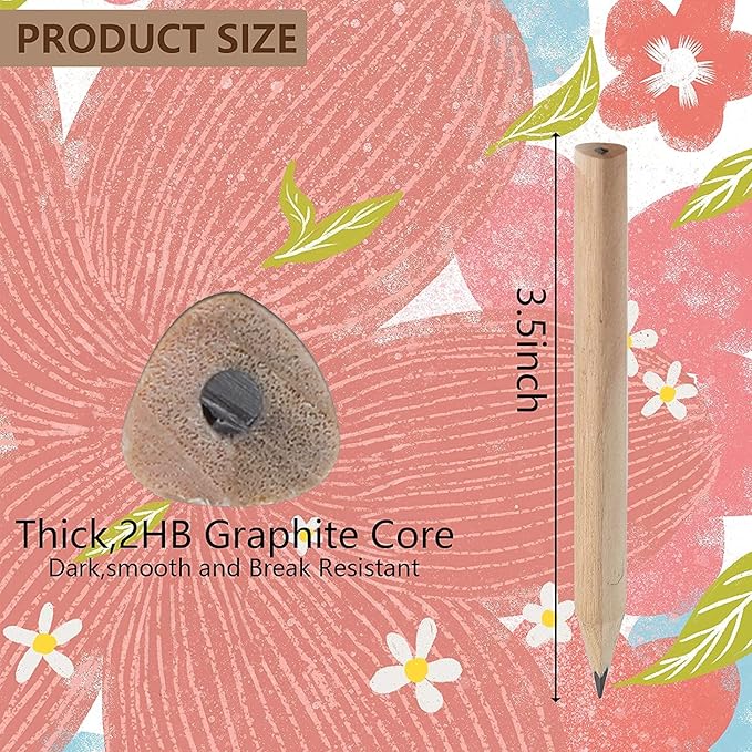 LUTER 24pcs Short Triangular Pencils Mini Wood Pencils Round Pencils Short Wood Pencils Bulk for Preschoolers Toddlers Kindergarten School Home