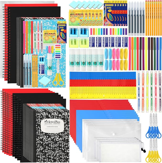 Gilprop 528 Pcs School Supply Kit 6 Set Back to School Supplies for Students Essential Bundle Kit Include Pencil Notebook Ruler Glue Scissor Sticky Note Eraser Pencil Sharpener