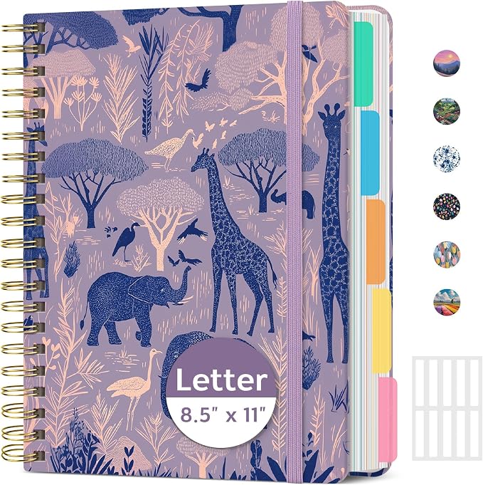 Taja Pretty Large Spiral Lined Notebook for Work with 5 Removable Dividers