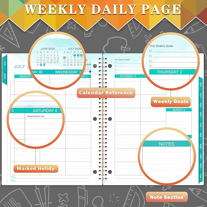 Student Planner 2026-2027 - from Jul 2026 - Jun 2027, 9’’ × 11’’, Academic Weekly Lesson Calendar with 12 Monthly Tabs, Twin-Wire Binding, Stickers, Perfect Organizer