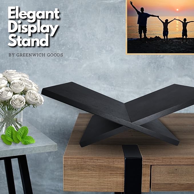 Wooden Book Stand for Reading & Display, Large Open Display Book Holder, Solid Wood Easel for Cookbooks, Magazines, Art Books, Bible, Quran & Textbooks – Black