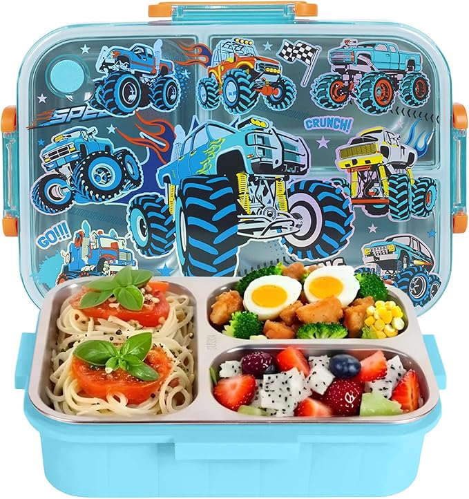 Stainless Steel Bento Lunch Box for Kids, 800ml/27oz BPA-Free Leak-Proof Food Containers with 3 Compartments, Dishwasher Safe, Back to School Students Lunches Size for Ages 3-7