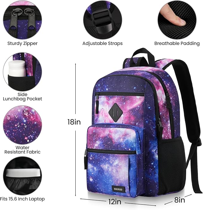 BIKROD Boys and Girls Backpack for School, Lightweight Casual High School Bookbag, Daily-use Travel Laptop Backpack for Women and Men, Fits 15.6 Inch Notebook