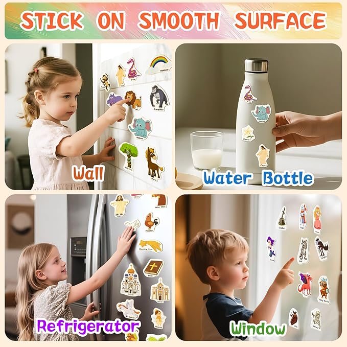 Reusable Sticker Books for Toddlers 1-3, Puffy Stickers Book for Kids Ages 2-4, Toddler Travel Activities Book Toy for Birthday Christmas - Christianity Jesus, Noah's Ark, Fairy Tales(3 Set)