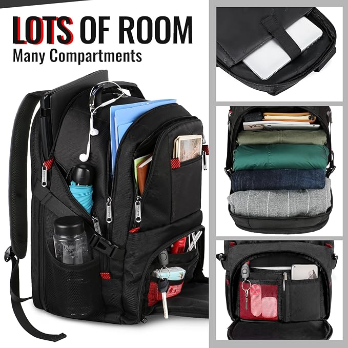 YOREPEK Large Backpack for Men, Extra Large Laptop Backpacks for Men Women, Water Resistant Travel Backpack Airline Approved Business Work Bag Fits 15.6 Inch Computer, Black