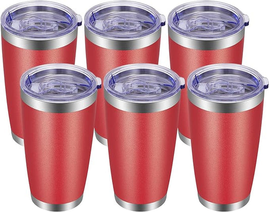 VEGOND 20oz Tumbler with Lid and Straw Stainless Steel Tumbler Cup Bulk Vacuum Insulated Double Wall Travel Coffee Mug Powder Coated Coffee Cup, Red, 6 Pack