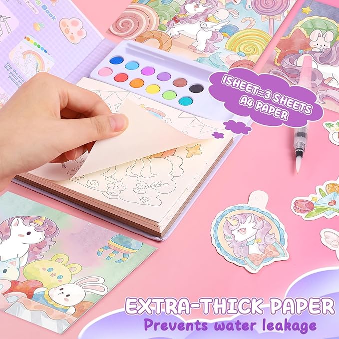 Accevo Paint with Water Coloring Books for Toddlers, Unicorn Theme Mess Free Watercolor Painting Papers for Kids Water Color Paint Kit Art and Craft Toys Birthday Christmas Gift for Ages 3-5, 4-8