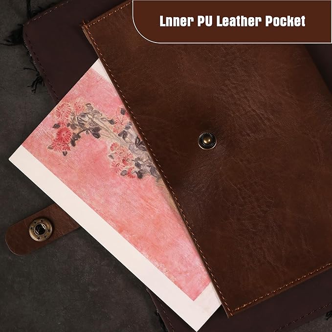 TIEFOSSI Denim Journal for Women Men, Vintage PU Leather Journals, College Ruled Notebook with 6 Ring Binder, Refillable Notebooks with Pockets for School Travel Sketch 7 x 9.2 in