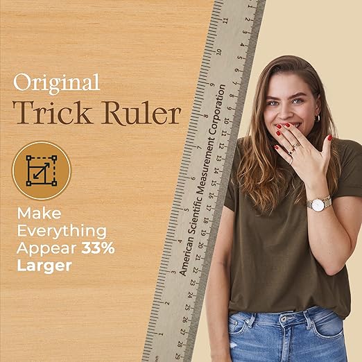 Trick Ruler, 2-Piece Novelty Rulers, Size Enhancement Prank, 33% Bigger, Wooden, 9 inches