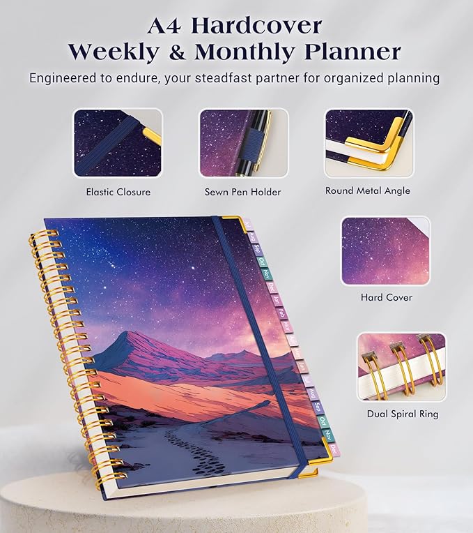 Academic Planner 2026-2027, 18 Months Weekly and Monthly Hardcover Planner, July 2026 - December 2027, 8.5" x 11" A4 Large Daily Calendar Planner Book with Tabs, Spiral College School Agenda Organizer for Student Teacher, Starfall Range