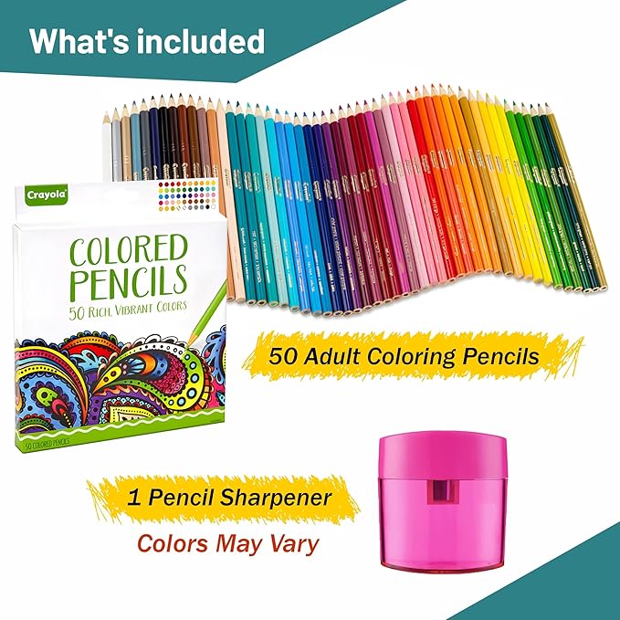 The Mega Deals Adult Colored Pencils, Adult Coloring Drawing Pencils, 50 Count, Multicolor and 1 Pencil Sharpener (Gift Pack)