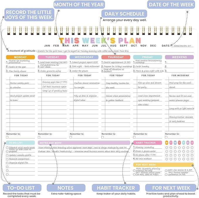 Weekly To Do List Notepad - Weekly Planner Notepad with 52 Undated Sheets（8.5"×11"), Undated To Do List Notepad for Office Desk Accessories and Supplies, School & Home, Waterproof Cover