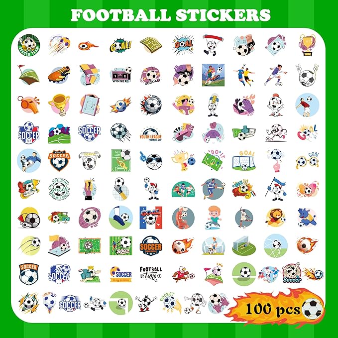 Soccer Party Favors - 100 PCS Soccer Stickers for Kids | 2026 World Game Cup Merchandise Gifts Activities Birthday Toys Games Crafts for Goodie Bags Gift Bags