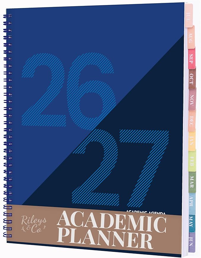 Rileys Academic Planner 2026-2027, Daily, Weekly & Monthly Planner, July 2026 - June 2027, Student Notes Pages, Twin-Wire Binding, Weekly Agenda for School & Work (8.5 x 11-Inches, Geographic, Blue)
