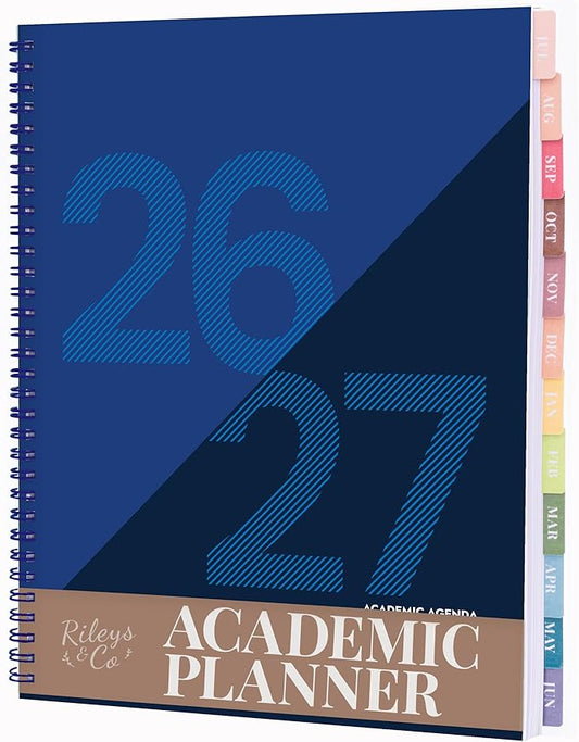 Rileys Academic Planner 2026-2027, Daily, Weekly & Monthly Planner, July 2026 - June 2027, Student Notes Pages, Twin-Wire Binding, Weekly Agenda for School & Work (8.5 x 11-Inches, Geographic, Blue)