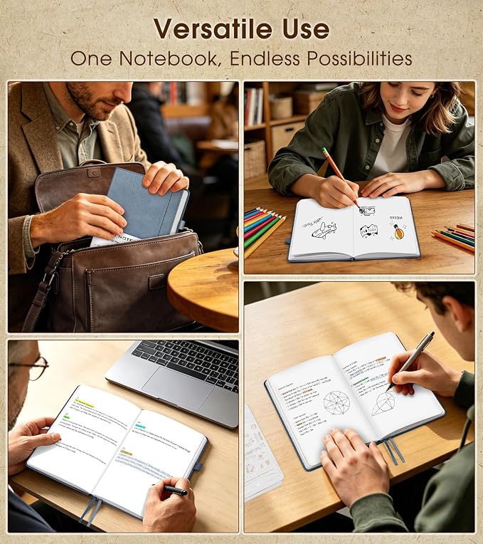 Journal Notebook, A5 Leather Hardcover Blank Sketchbook, 160 Pages, 180° Lay-Flat Binding, 100 GSM Thick Paper, for Sketching, Drawing, Art Journaling & Creative Writing (DustyBlue)