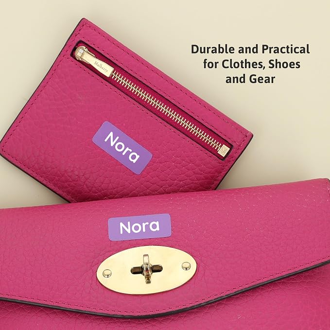 TeddyLabels - Clothing Labels for Nursing Home (180) – Self-Adhesive Name Tags for Clothes and Personal Items. Personalized Labels for Daycare, Nursing Homes, and Laundry Use - Purple