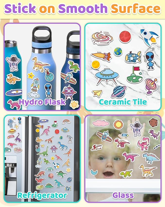 Benresive Reusable Sticker Book for Toddlers, Stickers for Kids, Travel Toys for Arts & Crafts Activities, Birthday Gift for Boys & Girls, Dinosaurs, Space and Body Themes