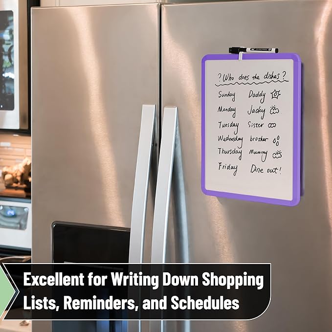 Mr. Pen- Dry Erase Board, 14” x 11” with a Black Dry Erase Marker, Purple Frame, Small Mini White Board for Students, Fridge, Wall, Locker, Includes Double Sided Tapes