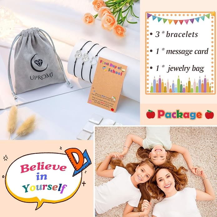 3PCS First Day of Preschool/Kindergarten/1st Grade Gift, Back to School Bracelets Set for 3