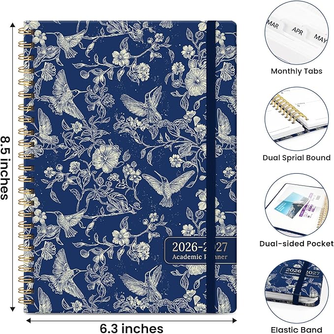Planner 2026-2027, Academic Planner Weekly and Monthly, Jul 2026 - Jun 2027, Spiral Bound School Planning Tool with Tabs and Pocket, Perfect for Students & Teacher, 6.3" x 8.5", Midnight Flight