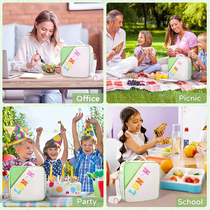 Nsrzua Lunch Bag Kids,Insulated Lunch Bag With Adjustable Shoulder Strap,Reusable Lunch Bag for Kids, Girls,Boys, lunch Bag Women,Preppy Lunch Box for School,Travel, Picnic (green)