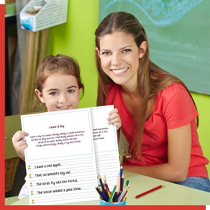 100 Sheets Ruled Writing Paper, Double-Sided Printing 1” Line Spacing with Blank Area Handwriting Writing Paper with Dotted Lines Practice Paper for Kindergarten Toddlers Kids (8” x 10.6”)
