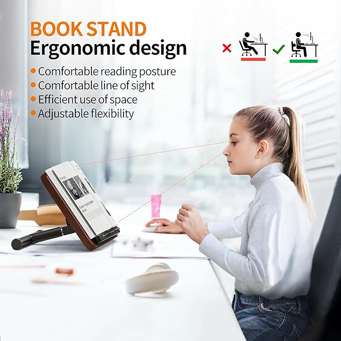 NAMON 2-in-1 Dual-use Floor & Desktop Book Stand, Durable Metal & Wood, Height Adjustable 16.5"-51", Floor Reading Stand for Sheet Music, Cookbooks, Projector (Walnut Finish, 11.8" x 16.5" Panel)