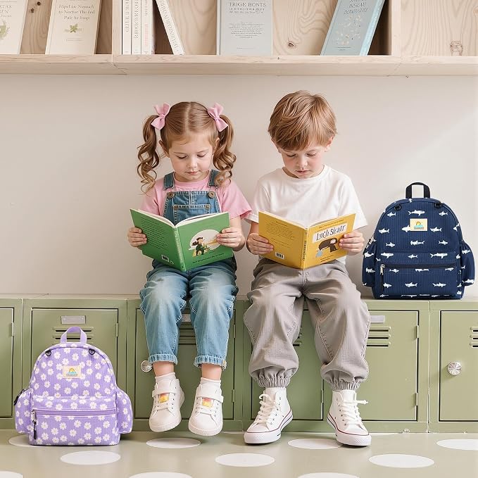 STEAMEDBUN Corduroy Toddler Backpack for Girls 2-4: Kids backpack for Boys Girls - 12 inch Preschool Kindergarten Backpacks - Blue Shark